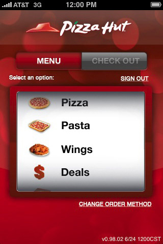 Pizza Hut for iPhone in 2010