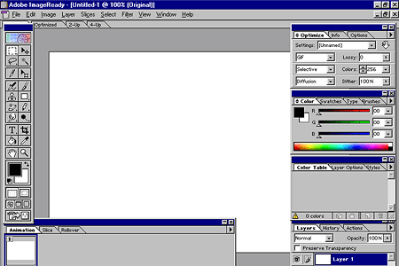 Adobe ImageReady 2.0 – Empty Workspace