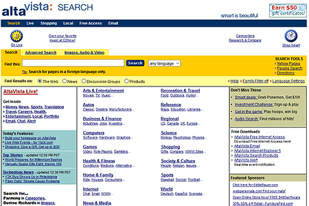 AltaVista website in 1999