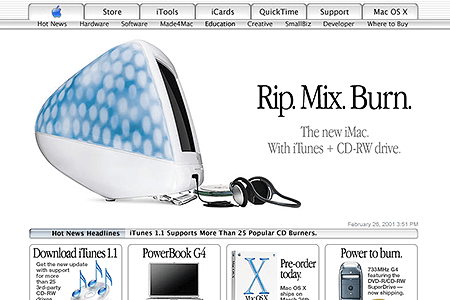 Apple homepage in February 2001