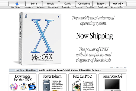 Apple homepage in April 2001