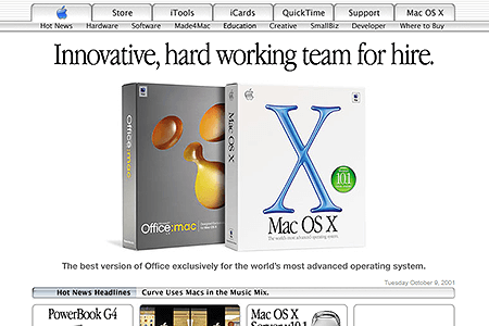 Apple homepage in October 2001