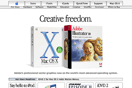 Apple homepage in November 2001