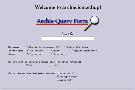 Archie Query Form website in 1996