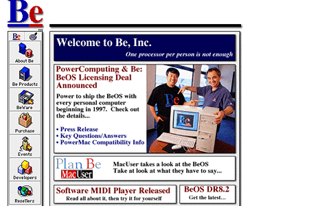 Be, Inc. website in 1996