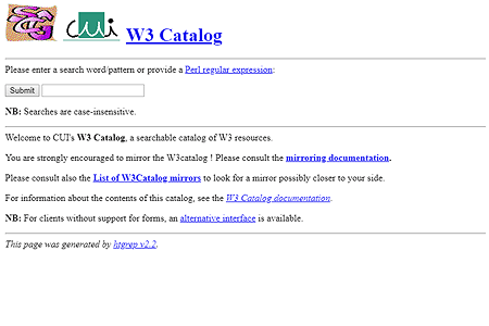 CUI W3 Catalog website in 1995