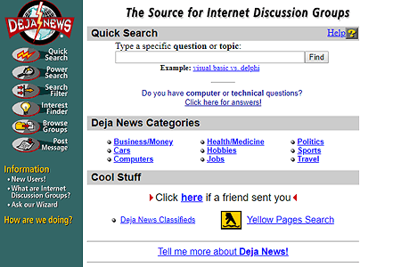 Deja News website in 1997