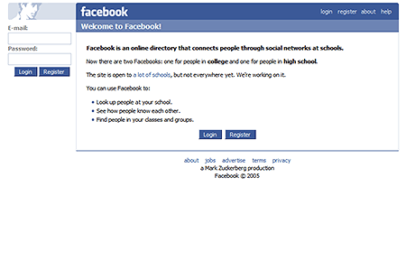 Facebook website in 2005