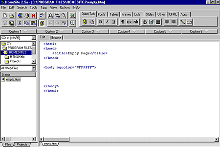 Allaire HomeSite 2.5a – New HTML Page