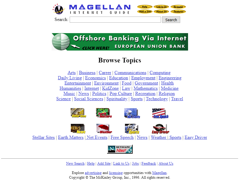 Magellan website in 1996