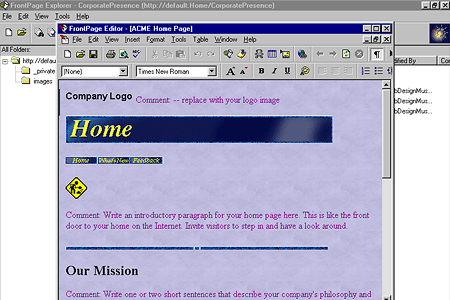 FrontPage Editor – Homepage