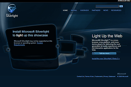 Microsoft Silverlight website in 2008