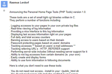 Announcing the Personal Home Page Tools (PHP Tools) version 1.0.