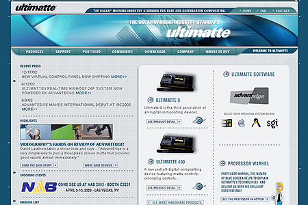 Ultimatte Corporation website in 2002