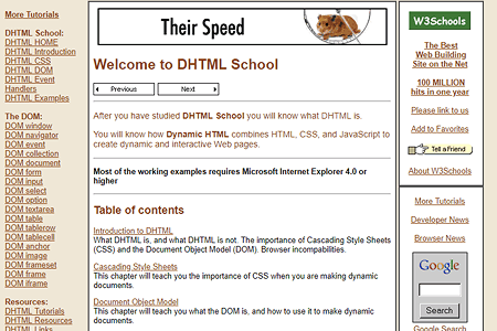 W3Schools DHTML website in 2000