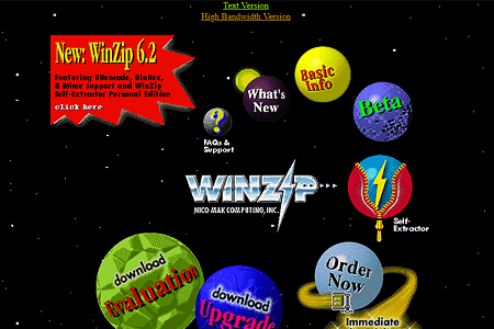 WinZip website in 1996