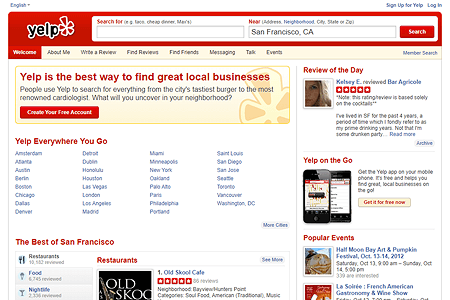 Yelp website in 2012